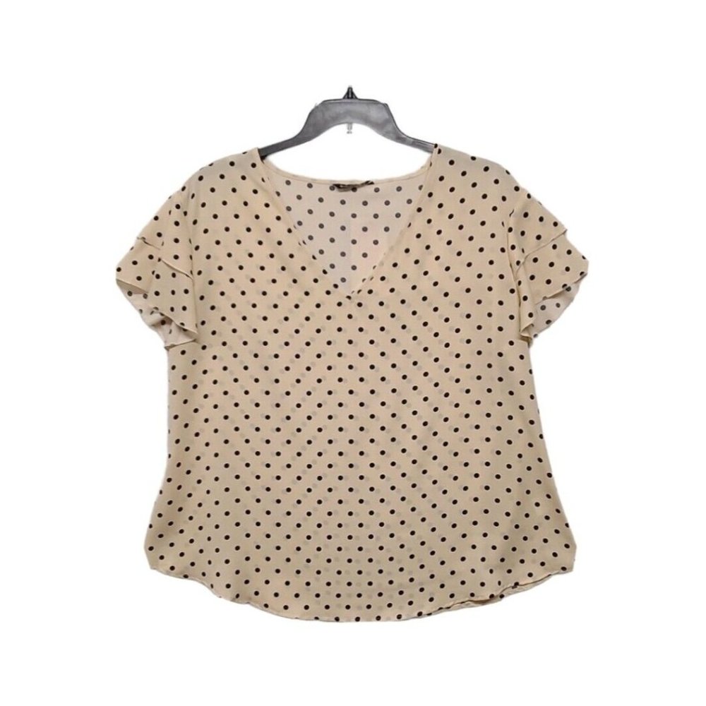 BloomChic Womens Plus Size 16 V Neck Flutter Sleeve Top Ivory Polka Dot